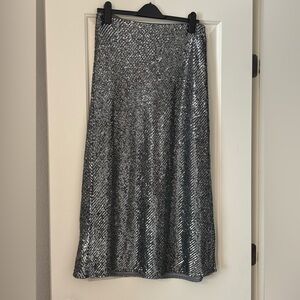 Ann Taylor Silver Sequin Maxi Skirt